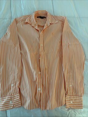 Ralph Lauren Orange and White Striped Button-Down Shirt